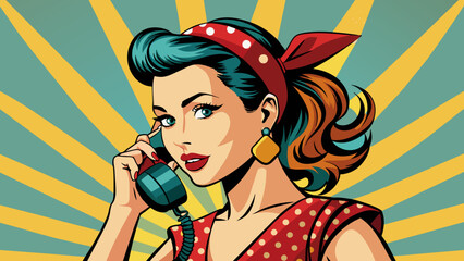 pin up woman answers the phone vector pop art com