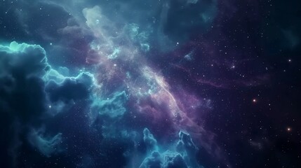 Fototapeta na wymiar Nebulous clouds and glittering stars in a tranquil universe scene.