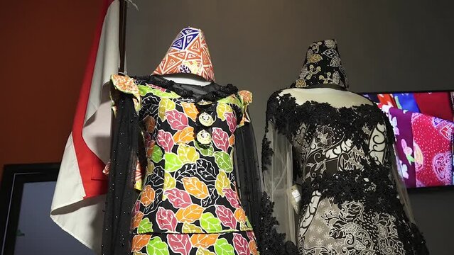 Batik Jember Indonesia, makes traditional batik clothes from East Java, Indonesia. neatly hung for sale.