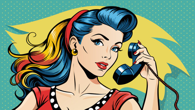 pin up woman answers the phone vector pop art com