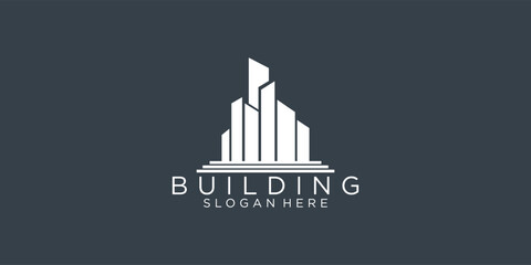 Building logo line business card. Creative real estate logo and business card design template vector icon.