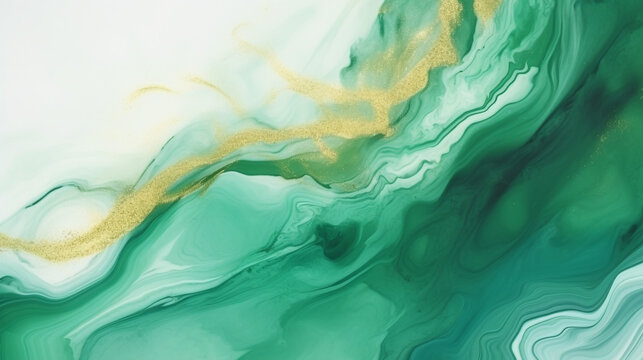 Watercolor background drawn brush Green paints