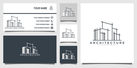 Building logo line business card. Creative real estate logo and business card design template vector icon.
