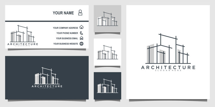 Building logo line business card. Creative real estate logo and business card design template vector icon.