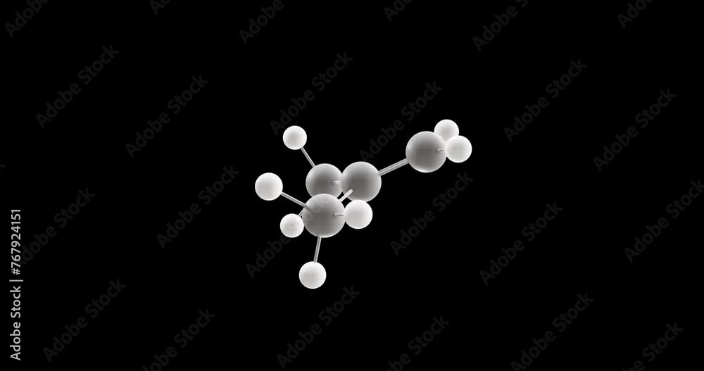 Wall mural isobutylene molecule, rotating 3d model of 2-methylpropene, looped video on a black background