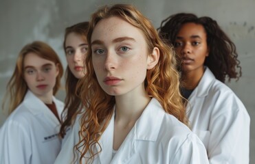 Fototapeta premium A smiling man and woman doctor, both donned in white professor coats, as they pose for a picture against a pristine white background.