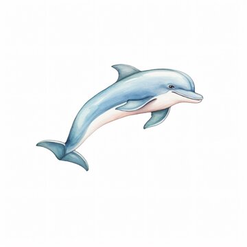 Adorable dolphin calf leaping with joy against a stark white background capturing the essence of marine life