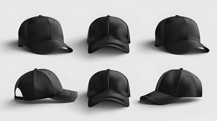 Cap mockup set Isolated realistic black baseball cap, generative Ai