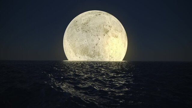 Marine Romantic Landscape Animation Presents A Bright Glowy Moon Reflecting On The Dark Surface Of The Calm Ocean Perfect For Any Astrology Related Purposes