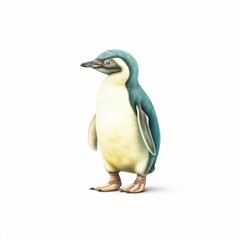 Obraz premium Curious penguin chick waddling its fluffy texture contrasted sharply with the white canvas embodying innocence