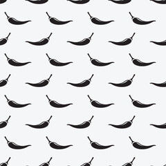 Chilly icon black and white seamless pattern. Background with black silhouettes of peppers. 