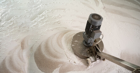 cleaning services. washing disk machine in dry-cleaning wash carpet with chemical foam. Copy space.