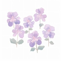 Gentle watercolor violets their purple hues soft and inviting against the clean white backdrop exuding tranquility