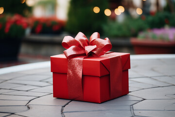 Caja de regalo roja con un hermoso lazo. Obsequio ideal para cumpleaños, navidad o día de los enamorados. Creado con IA