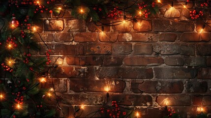photo realistic christmas lights laid out beautifully for top down photo dim lighting brick background  