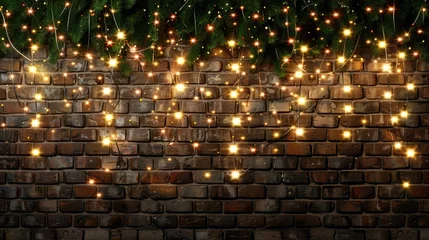 Fotobehang photo realistic christmas lights laid out beautifully for top down photo dim lighting brick background   © chaynam