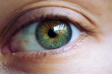 a closeup of a green human eye