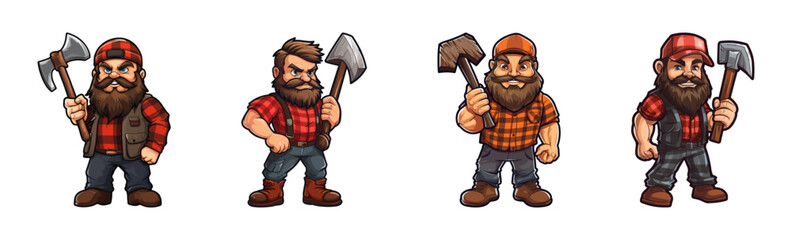 A collection of poses showcasing a lumber man in action.