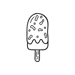 Vector clipart of ice cream on a stick in doodle style. Stock isolated image on a white background. for print, postcard, design menu, textile, poster, textile or advertising.