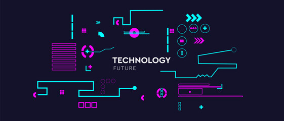 Pattern technology in cyberpunk style. Abstract 3d network for social media posts, mobile apps, cards, invitations and banners design. Vector illustration.