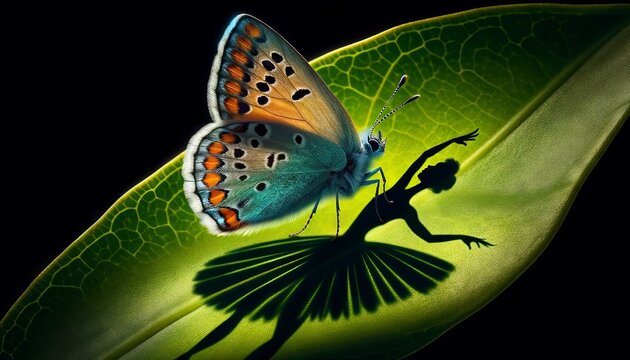 A detailed image of a butterfly resting on a vibrant green leaf.