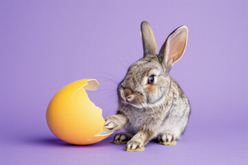 Fototapeta na wymiar Charming Rabbit Breaking Lemon Shell, Easter time, Spring is coming, Cute design