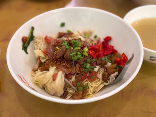 noodle soup with dumpling and meat