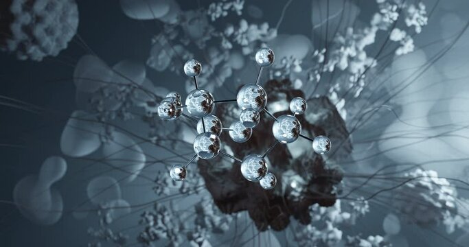 Proline rotating 3d molecule, molecular structure of proteinogenic amino acid, seamless video