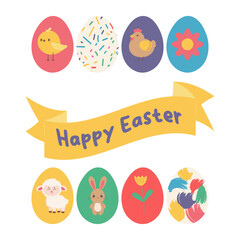 Easter spring set with painted eggs. Vector illustration