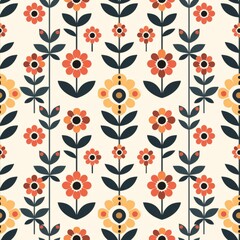 Seamless retro pattern. Trendy backgrounds in 70s style. Nostalgia, abstract floreal ornaments, vintage backgrounds, wallpaper