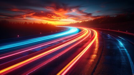 Colorful light trails with motion effect. Car high speed light lines