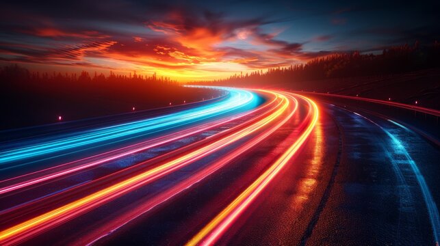 Fototapeta Colorful light trails with motion effect. Car high speed light lines