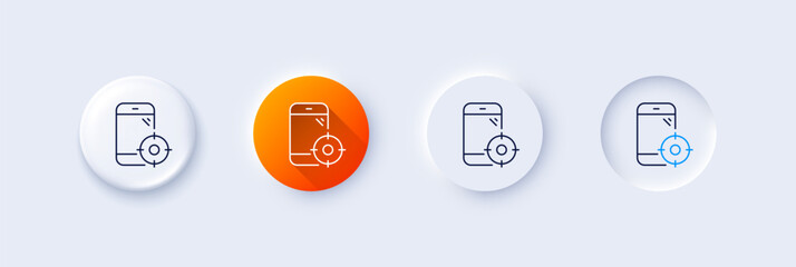 Seo phone line icon. Neumorphic, Orange gradient, 3d pin buttons. Smartphone targeting sign. Traffic management symbol. Line icons. Neumorphic buttons with outline signs. Vector