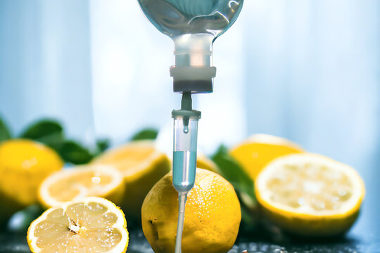 Natural orange fruits vitamin c nutrition iv drip therapy drug treatment concept.