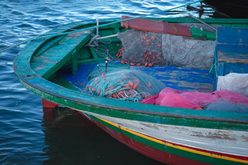 Fishing boat in port of Houmt Souk city on Djerba Island, Tunisia