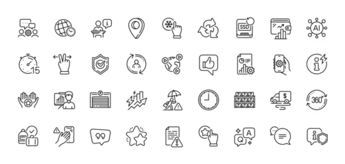 Fotobehang Consumption growth, User info and Video conference line icons pack. AI, Question and Answer, Map pin icons. Full rotation, Freezing click, Like web icon. Dont touch, Shield, Timer pictogram. Vector © blankstock
