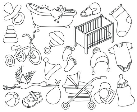 Newborn infant themed cute doodle set.