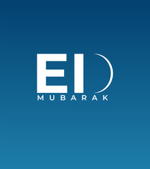 Eid Mubarak, Eid typography and Ramadan moon, Eid moon concept of Eid celebration post design concept, Blue background.