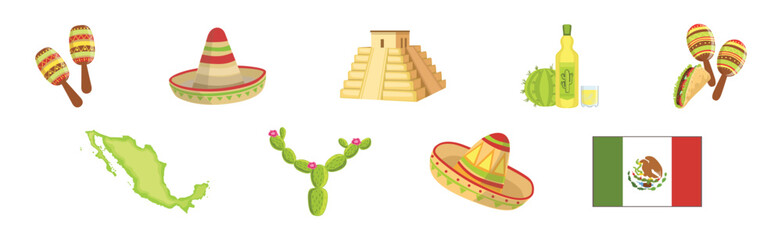 Colorful Mexican Object and Authentic Attribute Vector Set