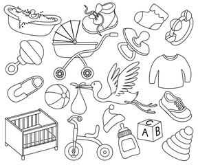 Obraz premium Newborn infant themed cute doodle set.