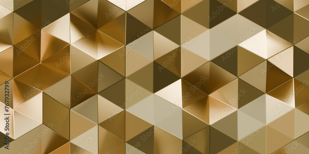 Poster abstract golden polygonal background. 3d rendering. distorted triangular pattern. futuristic concept