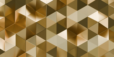Abstract golden polygonal background. 3d rendering. Distorted triangular pattern. Futuristic concept