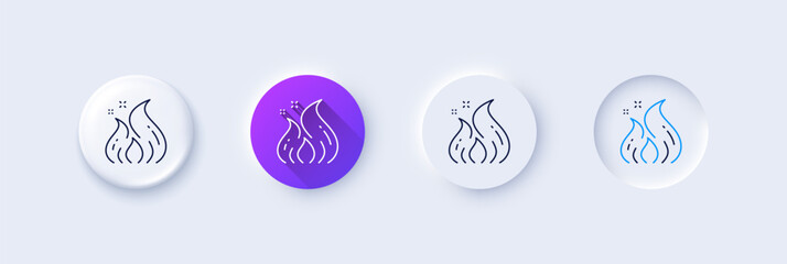 Fire energy line icon. Neumorphic, Purple gradient, 3d pin buttons. Flame sign. Ecology symbol. Line icons. Neumorphic buttons with outline signs. Vector