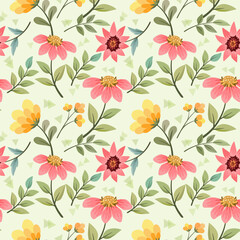 blooming colorful flowers and leaf seamless pattern. This pattern can be used for fabric textile wallpaper.