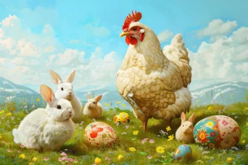 Fotobehang Easter Fun with Cute Animals., Easter time, Spring is coming,  Cute design © Dolgren
