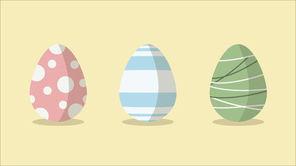 Vector pack of Easter eggs with different colourful patterns isolated on a light yellow background