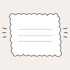 A fluffy white cloud-shaped sticky note with stripes for handwriting, suitable for sticking on school or work notebooks, vector illustration