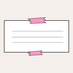 A rectangular paper cutout with hand-drawn lines for handwriting DIY, suitable for sticking on notebooks or gifts, with torn purple ribbons in vector format