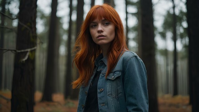 Girl with red hair in the forest