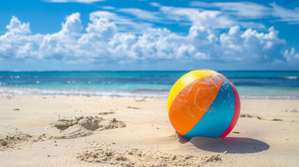 Beach ball on the tropical beach. Summer holidays.